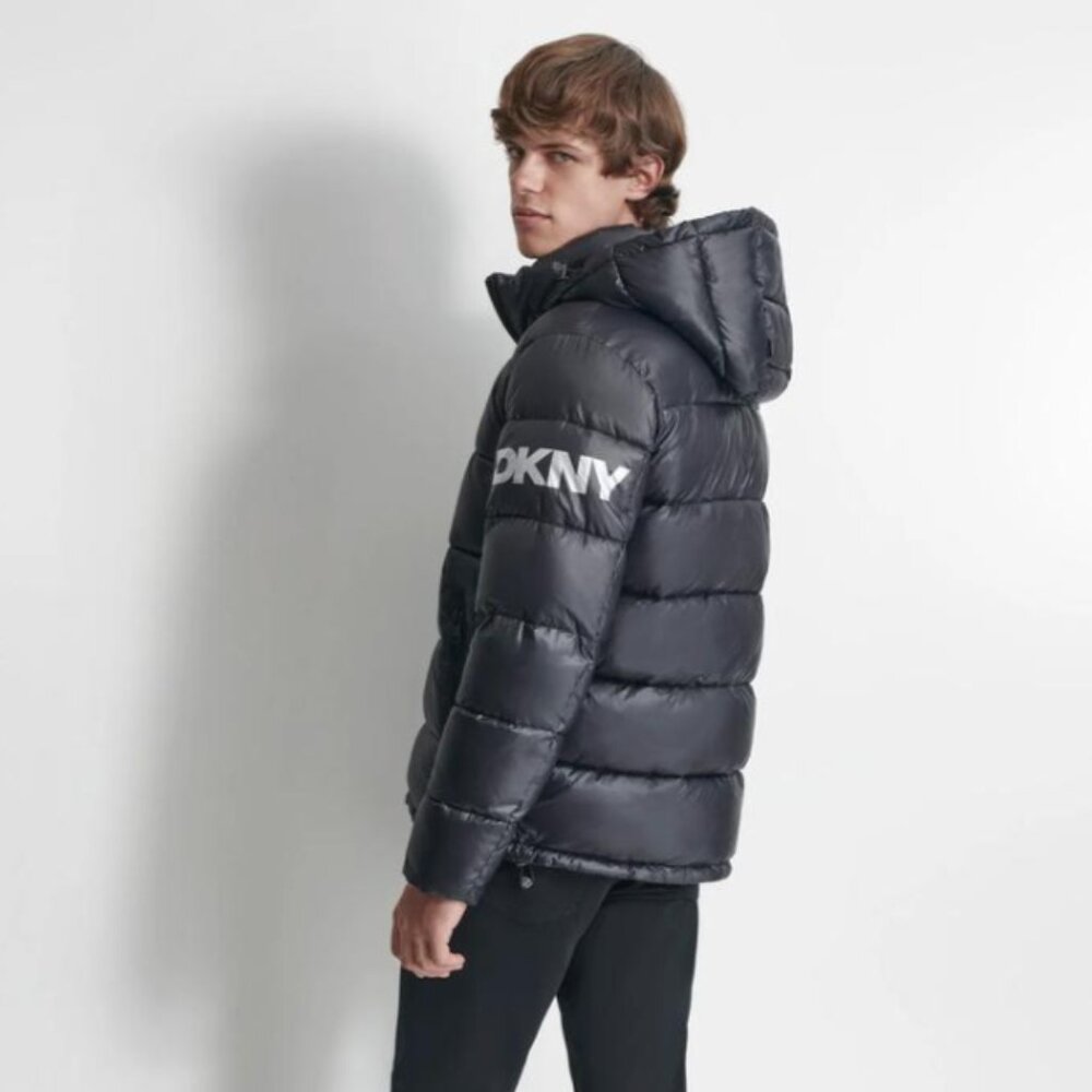 DKNY Men's Water Resistant Hooded Puffer Durable Cold Weather Jacket hip hop XL